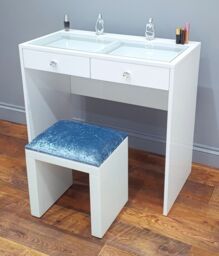 7seas Dressing Table Handmade Stool Crushed Velvet White Glass for Hollywood Mirror Vanity - thumbnail 6