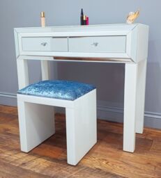 7seas Dressing Table Handmade Stool Crushed Velvet White Glass for Hollywood Mirror Vanity - thumbnail 4