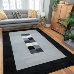 Kukoon Runner Rug Black Grey Modern Abstract Long Hallway Rugs - Size: 60 cm x 240 cm - thumbnail 2