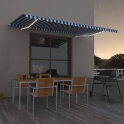 Berkfield Home Manual Retractable Awning with LED 500x350 cm Blue & White - thumbnail 1