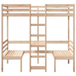 Berkfield Home Loft Bed Frame with Desk & Chairs 80x200cm Solid Wood Pine in Light Tan - Size: 80x200 cm - thumbnail 5