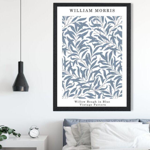 ARTZE William Morris Willow in Blue Art Print / Black Frame / SIZE: A4 in Mid Blue - image 1
