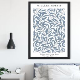ARTZE William Morris Willow in Blue Art Print / Black Frame / SIZE: A4 in Mid Blue - thumbnail 1