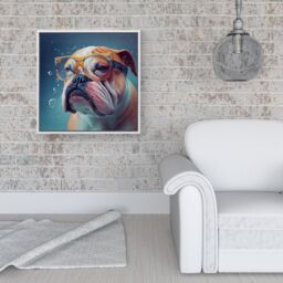Warren Reed - Designer Bulldog With Glasses Splashart Framed Canvas in Off-White - Size: w40 inch x h40 inch - thumbnail 2
