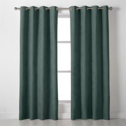Luxury Living Velvet Chenille Eyelet Curtains Ready Made Pair in Green - Size: 142 cm width x 137 cm drop - thumbnail 3
