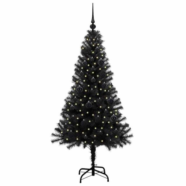 Berkfield Home Lush Christmas Tree with 150 LEDs with Stand Black 150 cm PVC - image 1