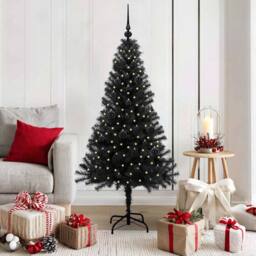 Berkfield Home Lush Christmas Tree with 150 LEDs with Stand Black 150 cm PVC - thumbnail 2