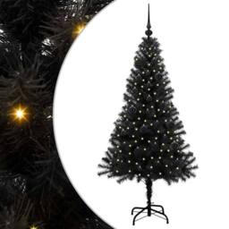 Berkfield Home Lush Christmas Tree with 150 LEDs with Stand Black 150 cm PVC - thumbnail 3