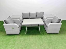 Fimous Reclining Chair 3 Seat Sofa Set Garden Furniture Set 2 Side Tables in Light Grey - thumbnail 1