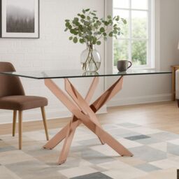Orsina Luxurious Recatngular Rose Gold Dining Table, Durable & Stylish Kitchen Table, Sturdy Dining Room Table