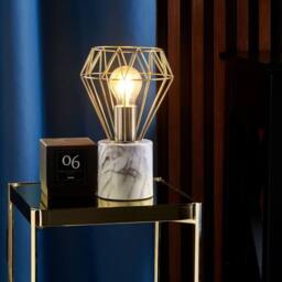 Wyld and Coco Table Lamp - Diamond Cage Shade with Marble-Look Round Base in Bronze - thumbnail 1