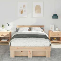 Berkfield Home with Headboard Brown 135 x 190 cm Solid pine wood in Light Tan - thumbnail 4