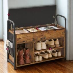 Pirlo Plush Shoe Storage Bench With Cushioned Seat & Open Shelves in Brown - thumbnail 4