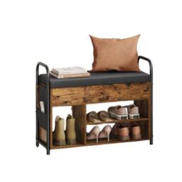 Pirlo Plush Shoe Storage Bench With Cushioned Seat & Open Shelves in Brown - thumbnail 7