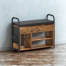 Pirlo Plush Shoe Storage Bench With Cushioned Seat & Open Shelves in Brown - thumbnail 6