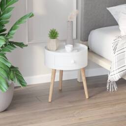 Wyld Haus Taloso Round White Bedside Table with Drawer & Natural Wooden Legs - thumbnail 3