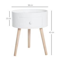 Wyld Haus Taloso Round White Bedside Table with Drawer & Natural Wooden Legs - thumbnail 4