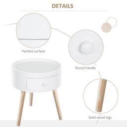Wyld Haus Taloso Round White Bedside Table with Drawer & Natural Wooden Legs - thumbnail 5
