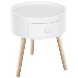Wyld Haus Taloso Round White Bedside Table with Drawer & Natural Wooden Legs - thumbnail 2