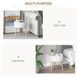 Wyld Haus Taloso Round White Bedside Table with Drawer & Natural Wooden Legs - thumbnail 6