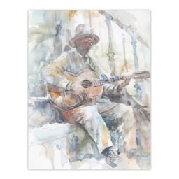 "Artery8 Street Musician Playing Guitar Watercolour Wall Art Print in Grey - Size: W24"" x H32""" - thumbnail 1