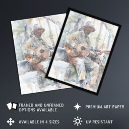 "Artery8 Street Musician Playing Guitar Watercolour Wall Art Print in Grey - Size: W24"" x H32""" - thumbnail 2