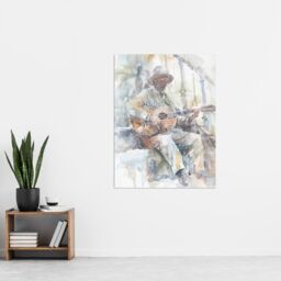"Artery8 Street Musician Playing Guitar Watercolour Wall Art Print in Grey - Size: W24"" x H32""" - thumbnail 4