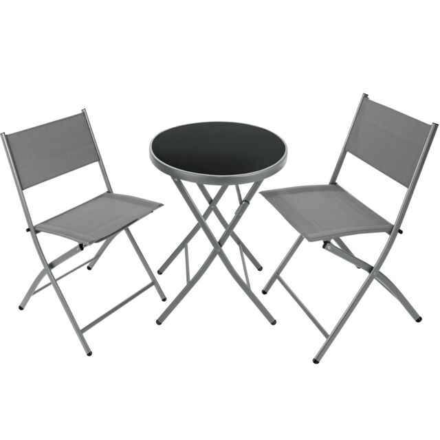 tectake Garden Table & Chairs Duesseldorf in Grey - Size: 2 Seater - image 1