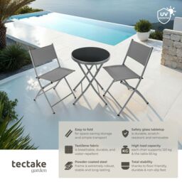 tectake Garden Table & Chairs Duesseldorf in Grey - Size: 2 Seater - thumbnail 2