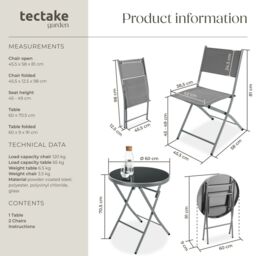 tectake Garden Table & Chairs Duesseldorf in Grey - Size: 2 Seater - thumbnail 6