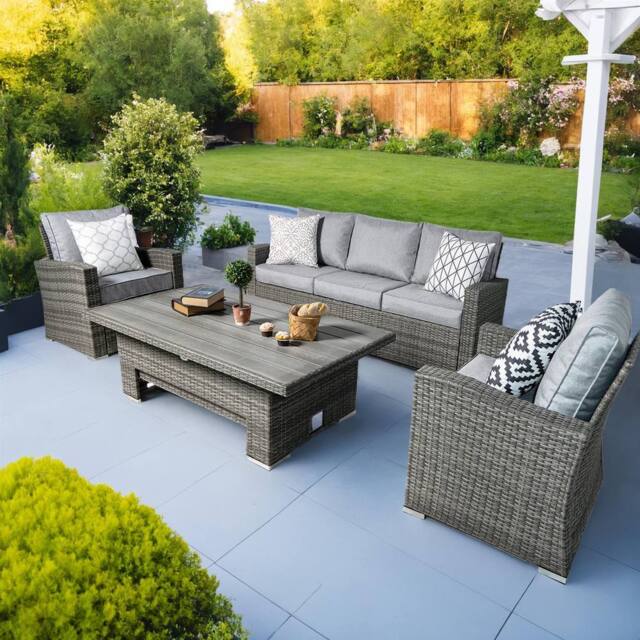 RayGar Vermont 5 Seater Rattan Sofa Set Adjustable Table Outdoor Polyrattan in Grey - Size: 1 Pack - image 1