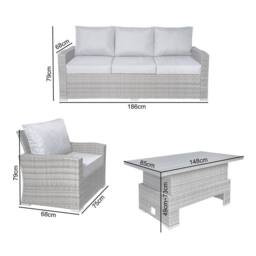 RayGar Vermont 5 Seater Rattan Sofa Set Adjustable Table Outdoor Polyrattan in Grey - Size: 1 Pack - thumbnail 4