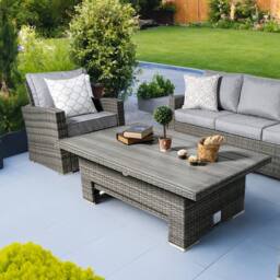 RayGar Vermont 5 Seater Rattan Sofa Set Adjustable Table Outdoor Polyrattan in Grey - Size: 1 Pack - thumbnail 2