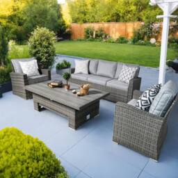 RayGar Vermont 5 Seater Rattan Sofa Set Adjustable Table Outdoor Polyrattan in Grey - Size: 1 Pack