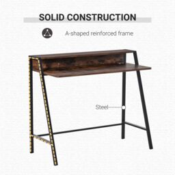 HOMCOM 2-Tier Storage Computer Workstation Metal Frame Rustic Brown 84cm - thumbnail 6