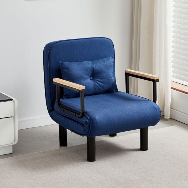 MCC Direct 4 in 1 Folding Single Sofa Bed Convertible Lounge Sleeper Chair with Adjustable Backrest & Large Cushion Grey in Blue - image 1