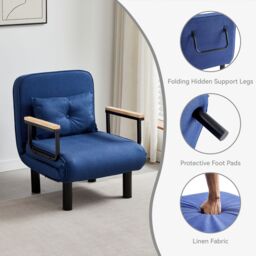 MCC Direct 4 in 1 Folding Single Sofa Bed Convertible Lounge Sleeper Chair with Adjustable Backrest & Large Cushion Grey in Blue - thumbnail 3