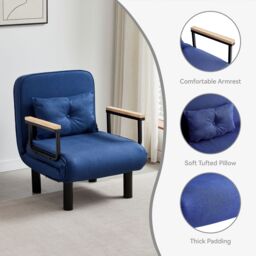 MCC Direct 4 in 1 Folding Single Sofa Bed Convertible Lounge Sleeper Chair with Adjustable Backrest & Large Cushion Grey in Blue - thumbnail 4