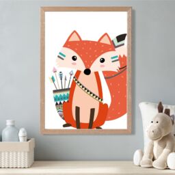 ARTZE Sitting Red Fox Tribal Animal Framed Print SIZE: A2 with Oak Frame - Size: A3 - thumbnail 2