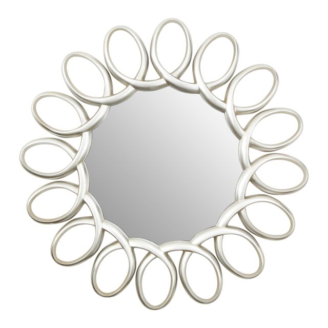Orsina Large Wall Mirror With Petal Frame, Pewter Finish Round Mirror, Oval Accent Mirror, Decorative Mirror in Silver - image 1