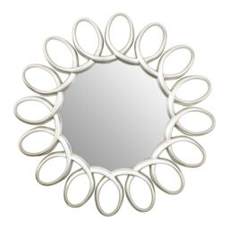 Orsina Large Wall Mirror With Petal Frame, Pewter Finish Round Mirror, Oval Accent Mirror, Decorative Mirror in Silver