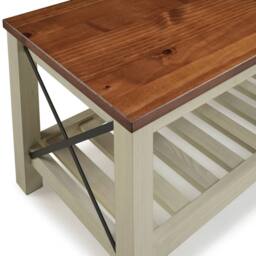 FORGEVIO Cottage Bench White Painted Pine Wooden Seat Slatted Storage Shelf - thumbnail 4