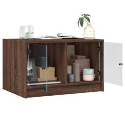 Berkfield Home Modern Coffee Table with Glass Doors Brown Oak 68x50x42 cm - Size: 68 x 50 x 42 cm - thumbnail 5