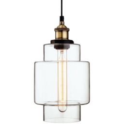 Netlighting Empire 1 Light Ceiling Pendant Antique Brass Clear Glass E27 in Gold