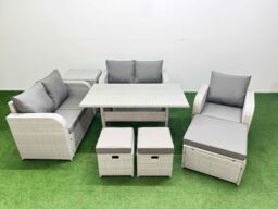Fimous High Back Poly Rattan Garden Furniture Set w/ Reclining Chair Loveseat Sofa Rectangular Dining Table Indoor Outdoor Patio Set 3 Stools Side - thumbnail 1