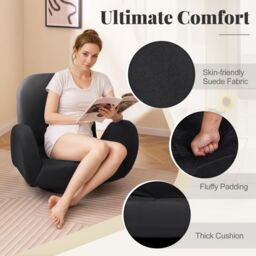 Gymax Swivel Floor Chair Folding Gaming Chair With Adjustable Backrest-Black in Black - thumbnail 5