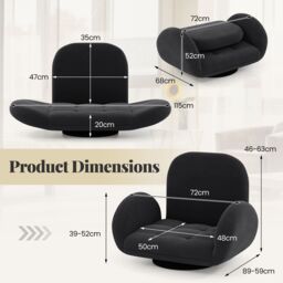 Gymax Swivel Floor Chair Folding Gaming Chair With Adjustable Backrest-Black in Black - thumbnail 2
