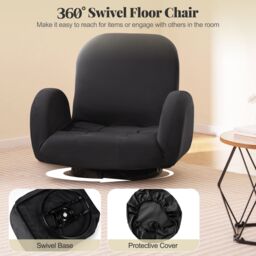 Gymax Swivel Floor Chair Folding Gaming Chair With Adjustable Backrest-Black in Black - thumbnail 7