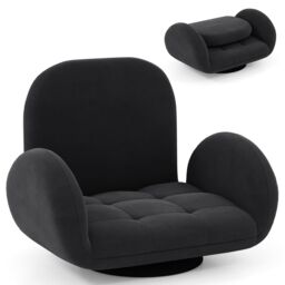 Gymax Swivel Floor Chair Folding Gaming Chair With Adjustable Backrest-Black in Black
