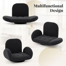 Gymax Swivel Floor Chair Folding Gaming Chair With Adjustable Backrest-Black in Black - thumbnail 9